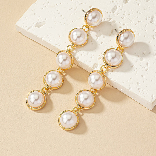 Simple And Stylish Pearl Long Versatile Elegant Tassel Earrings